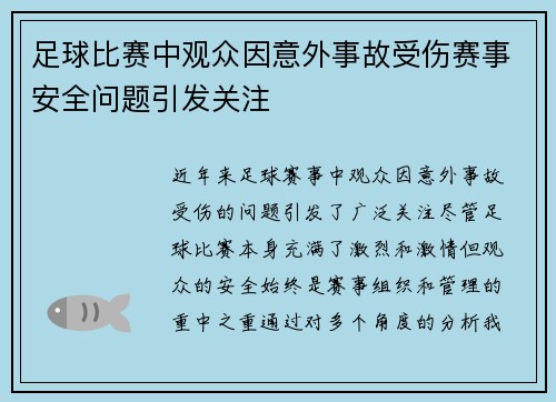 足球比赛中观众因意外事故受伤赛事安全问题引发关注